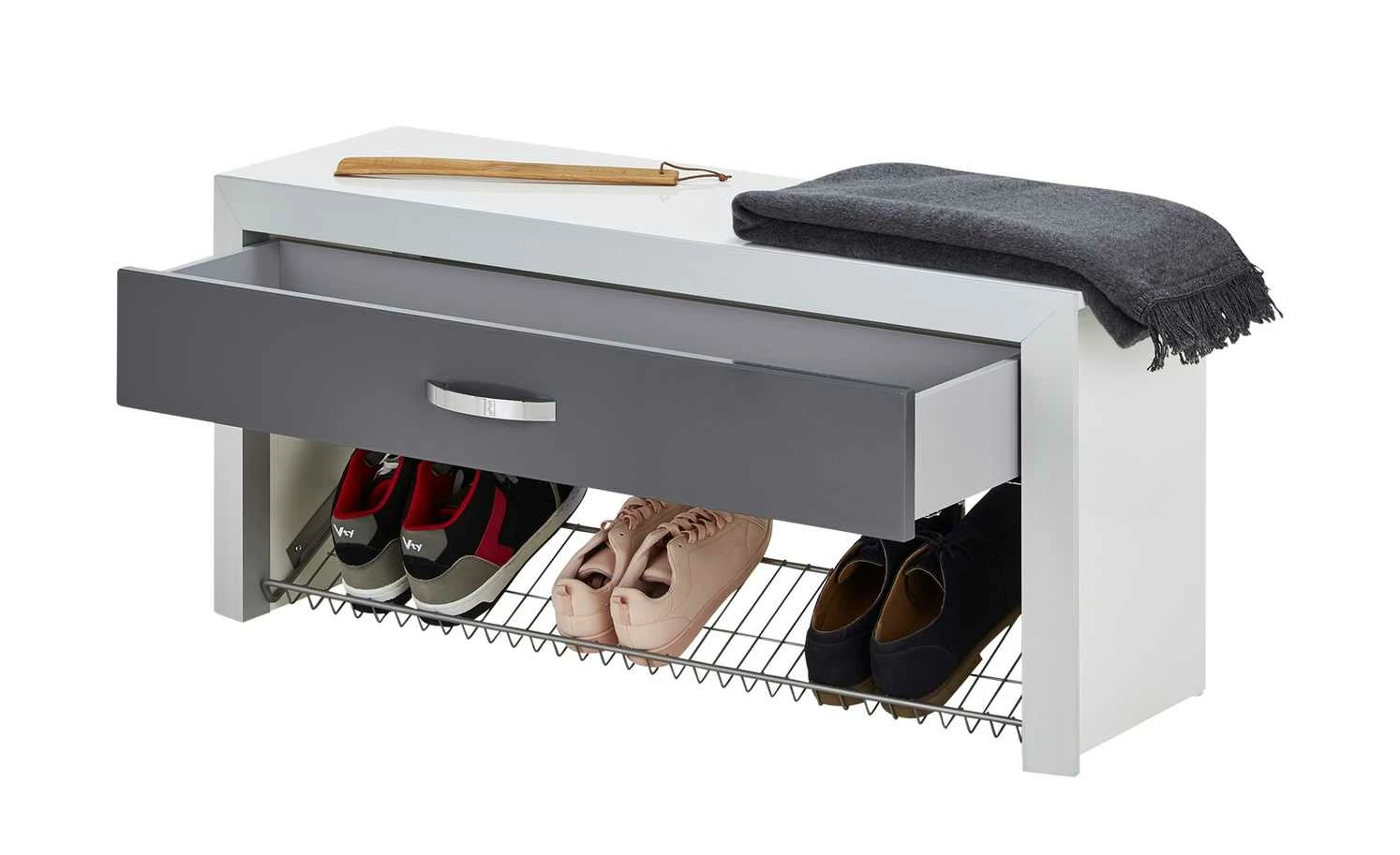 Wohnwert Garderobenbank Intro | Grau / Weiß 3 Wohnwert Garderobenbank Intro | Grau / Weiß – Bild 3