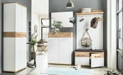 uno Garderobenbank Stripe | Weiß / Eiche Navarra (Nachbildung)