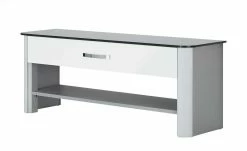 Garderobenbank Juno | Weiß / alufarbig Holzwerkstoff mit Glas