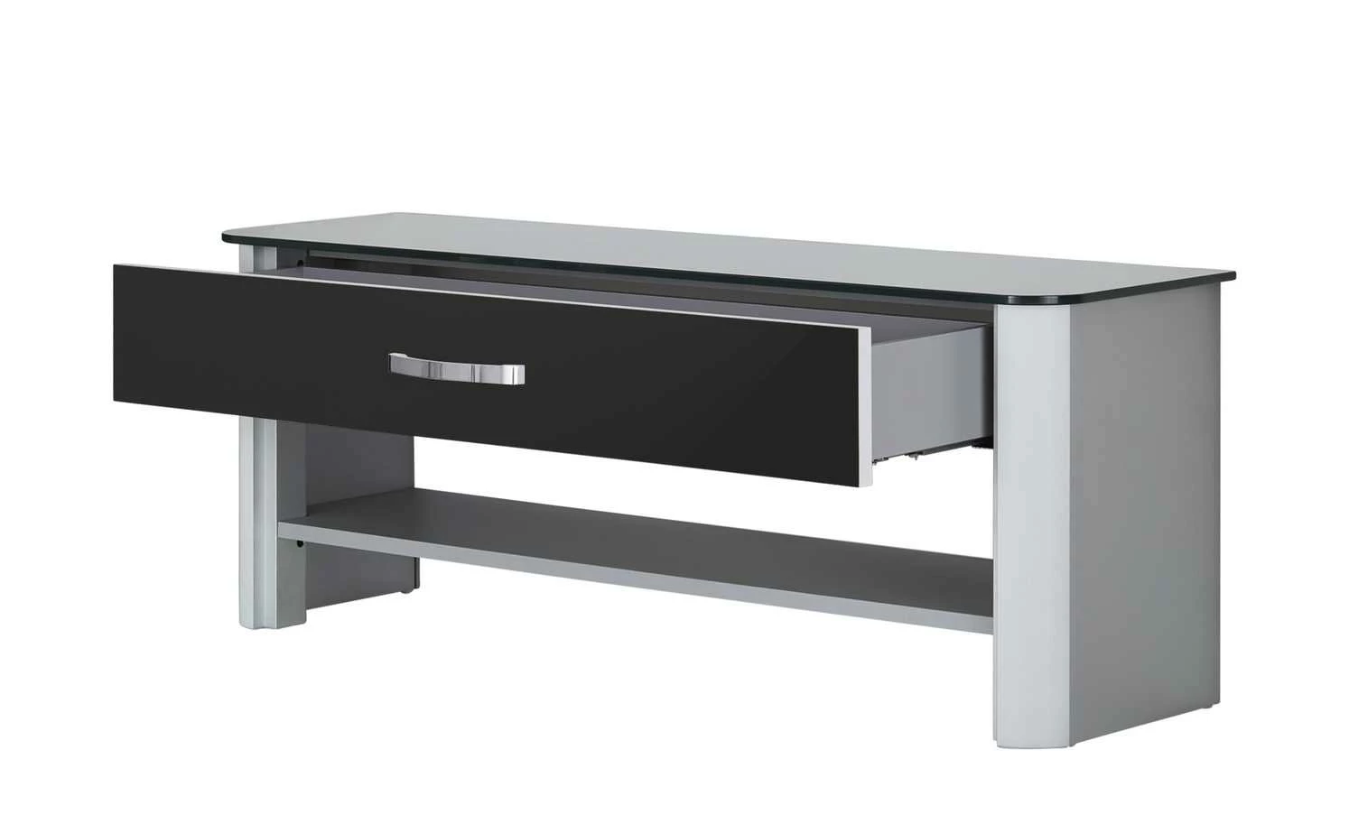 Garderobenbank Juno | Schwarz / alufarbig Holzwerkstoff mit Glas 6 Garderobenbank Juno | Schwarz / alufarbig Holzwerkstoff mit Glas – Bild 6