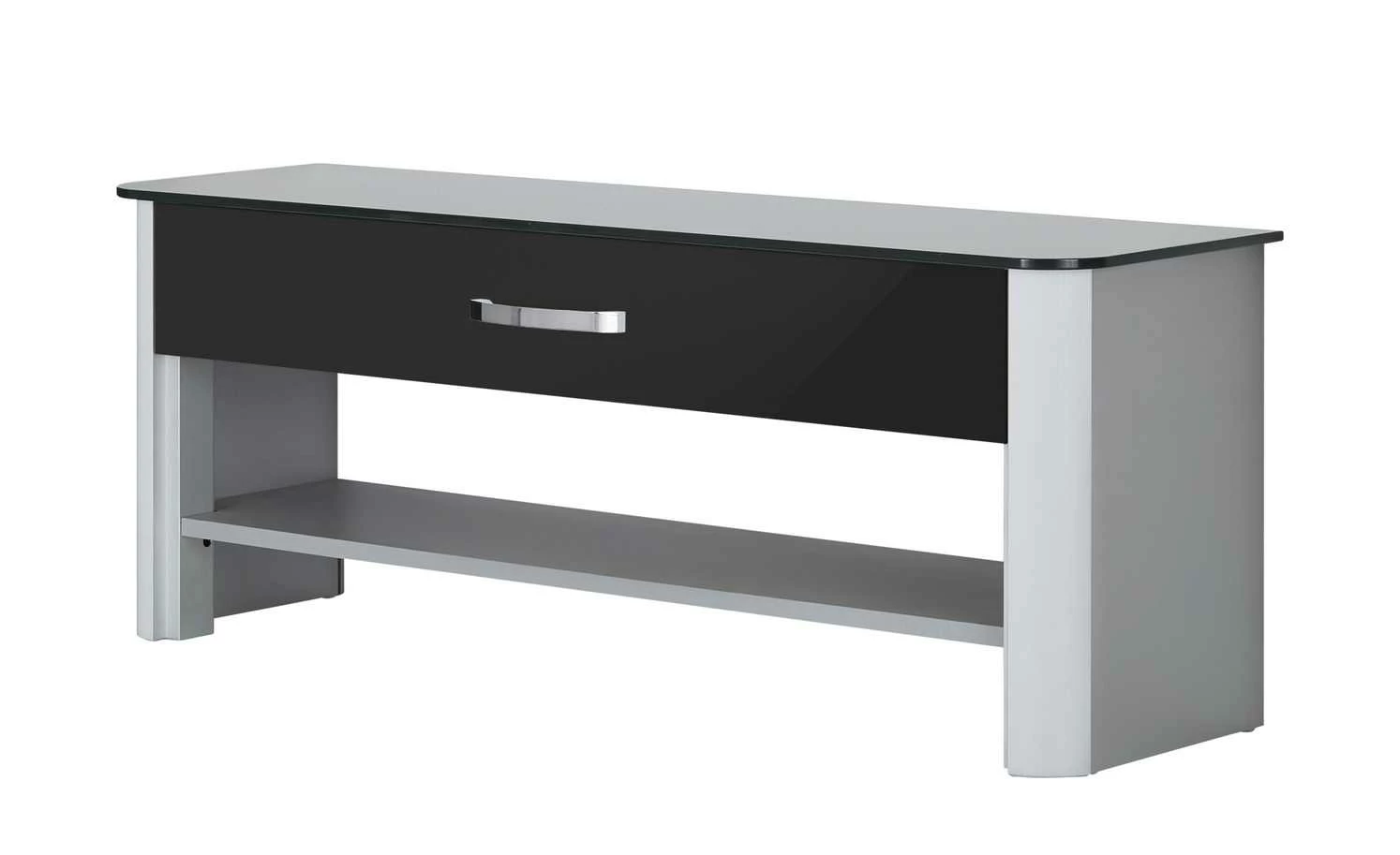 Garderobenbank Juno | Schwarz / alufarbig Holzwerkstoff mit Glas 1 Garderobenbank Juno | Schwarz / alufarbig Holzwerkstoff mit Glas