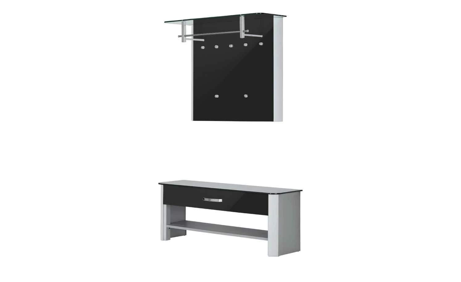 Garderobenbank Juno | Schwarz / alufarbig Holzwerkstoff mit Glas 8 Garderobenbank Juno | Schwarz / alufarbig Holzwerkstoff mit Glas – Bild 8