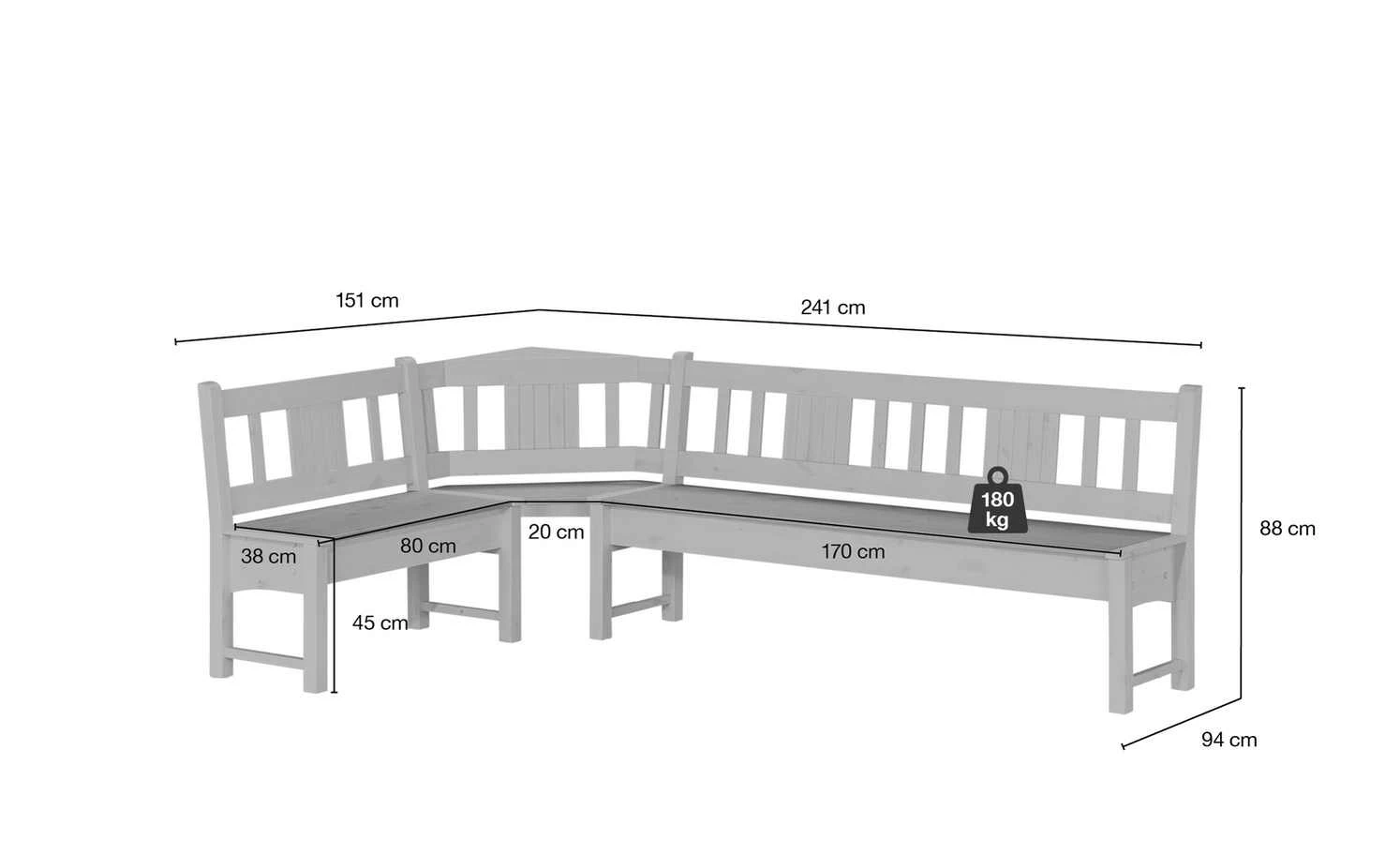 Eckbank Bornholm | Kiefer Weiß 241|cm 11 Eckbank Bornholm | Kiefer Weiß 241|cm – Bild 11