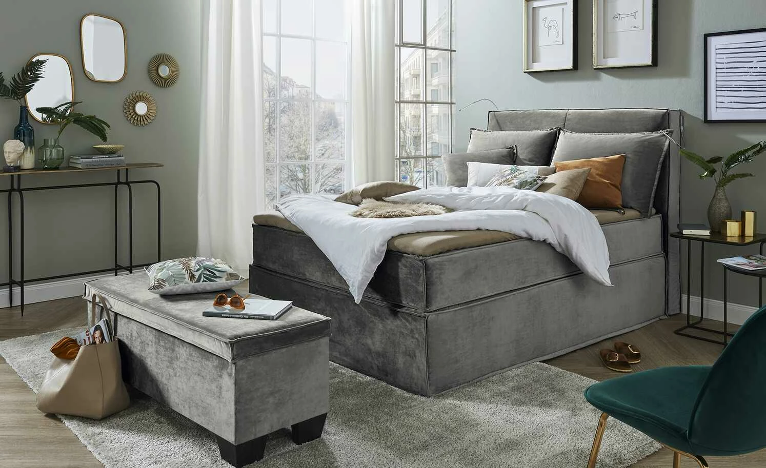 Boxi Bettbank mit Stauraum Boxi | Dunkelgrau / Samt mit Keder 2 Boxi Bettbank mit Stauraum Boxi | Dunkelgrau / Samt mit Keder – Bild 2
