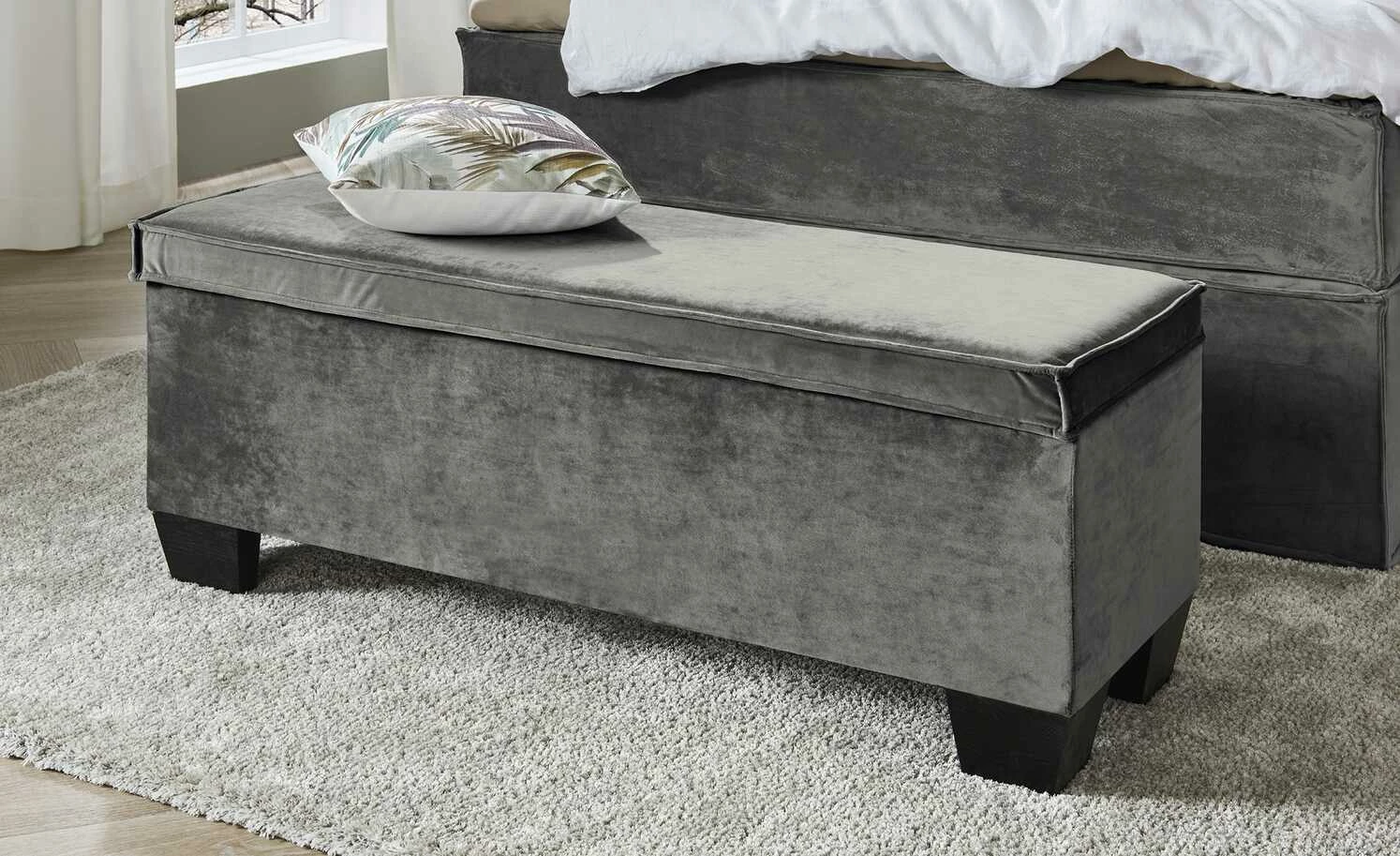 Boxi Bettbank mit Stauraum Boxi | Dunkelgrau / Samt mit Keder 1 Boxi Bettbank mit Stauraum Boxi | Dunkelgrau / Samt mit Keder