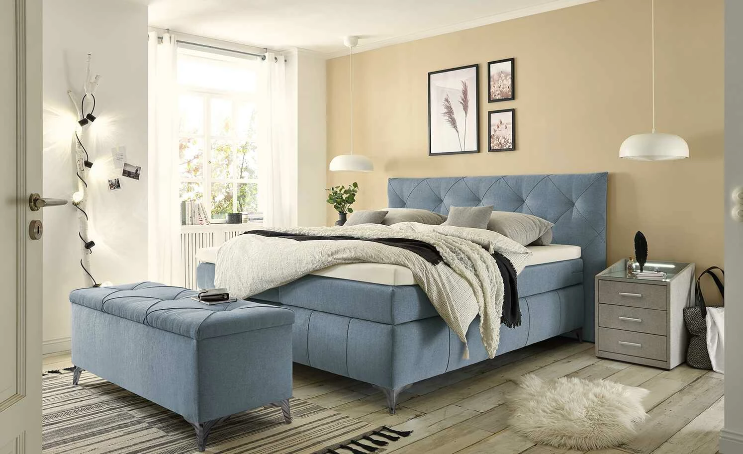 meinBett Bettbank mit Stauraum Chester | Denimblau 1 meinBett Bettbank mit Stauraum Chester | Denimblau