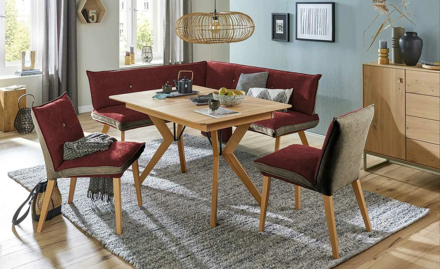 Woodford Eckbank Sunna | Kombi Rosso (Rot / Beige) links Buche Schenkelmaß: 180 cm 1 Woodford Eckbank Sunna | Kombi Rosso (Rot / Beige) links Buche Schenkelmaß: 180 cm