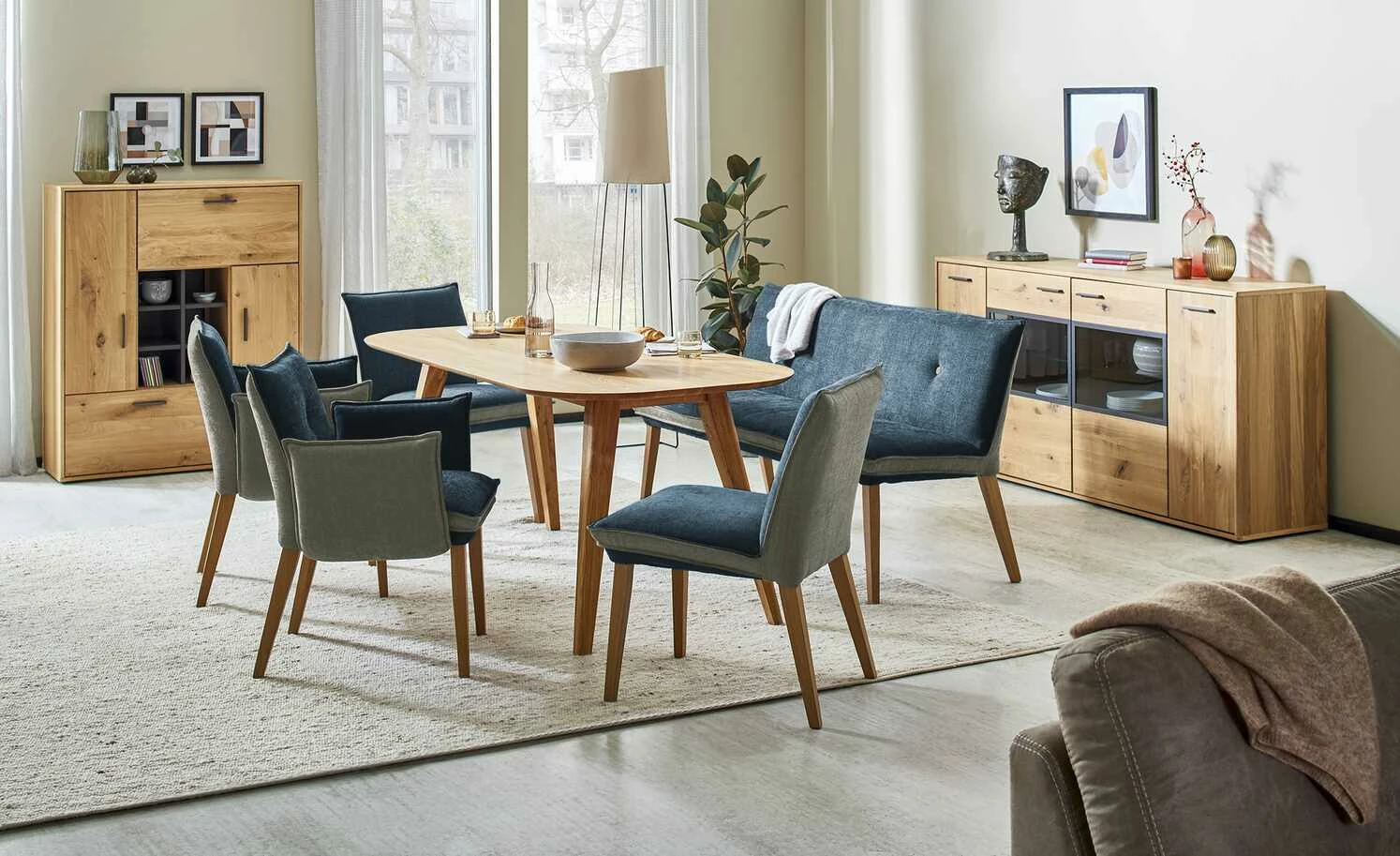 Woodford Polsterbank Sunna | Kombi Blue (Blau / Grau) 159|cm 1 Woodford Polsterbank Sunna | Kombi Blue (Blau / Grau) 159|cm