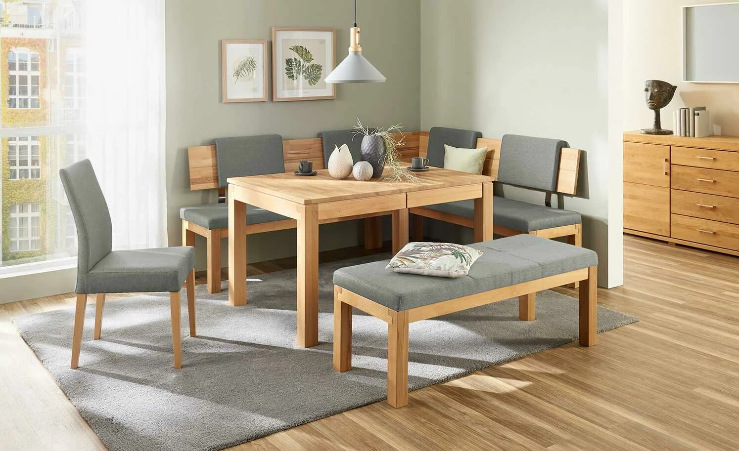 Woodford Polster-Sitzbank massiv Melia | Shark Skin (Hellgrau) Kernbuche 130|cm 1 Woodford Polster-Sitzbank massiv Melia | Shark Skin (Hellgrau) Kernbuche 130|cm