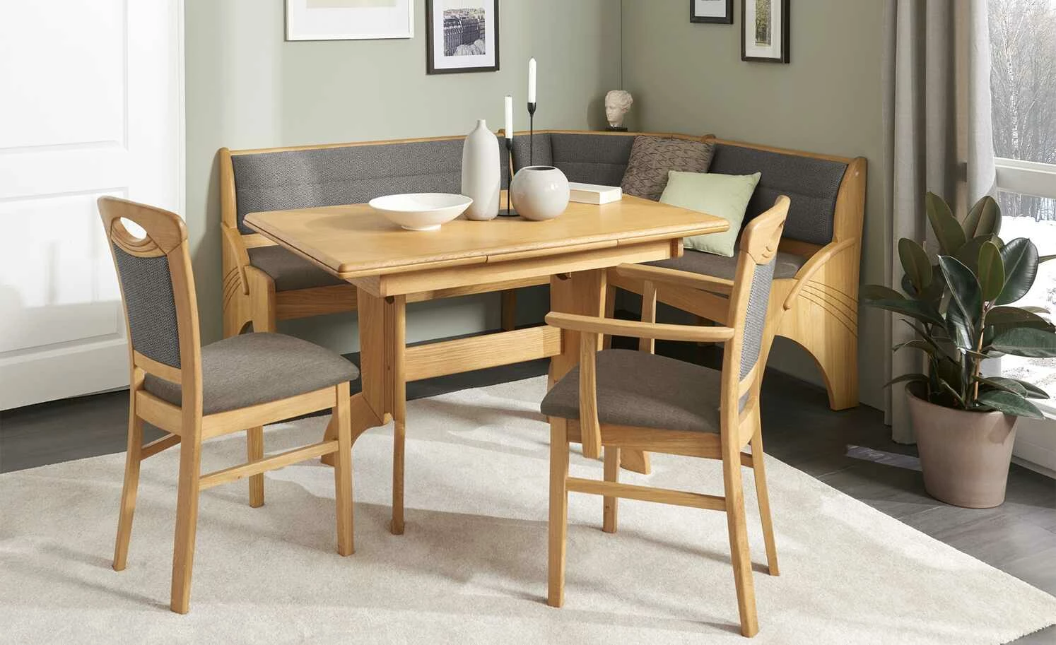 Truheneckbank massiv Multistar | links Braun-Grau 1 Truheneckbank massiv Multistar | links Braun-Grau