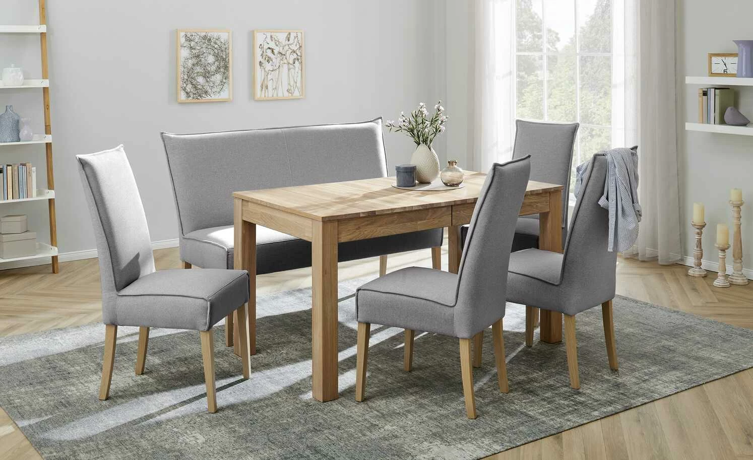 Woodford Polsterbank Gerda | Hellgrau 143|cm Eiche Bianco 1 Woodford Polsterbank Gerda | Hellgrau 143|cm Eiche Bianco