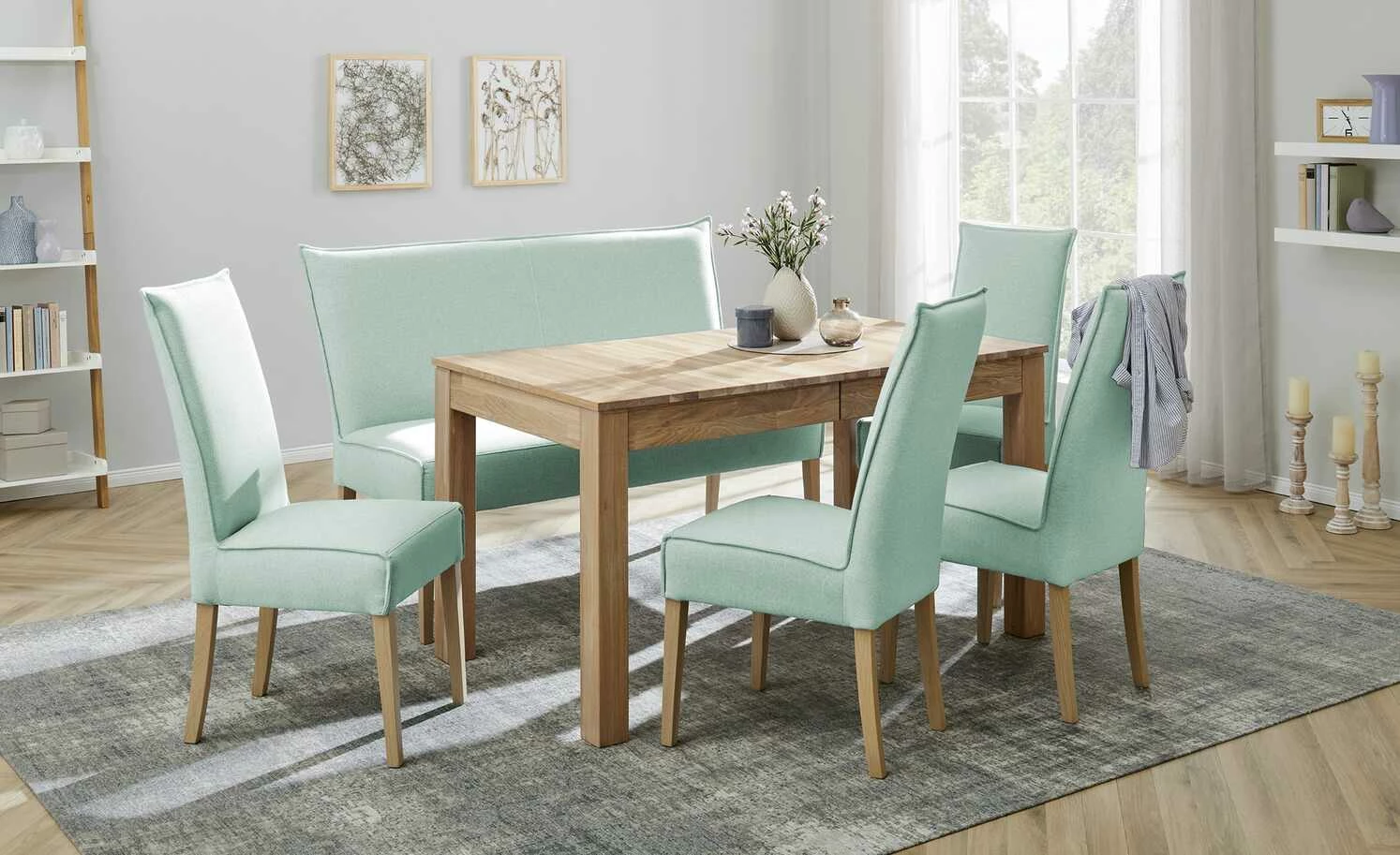 Woodford Polsterbank Gerda | Mint 143|cm Eiche Bianco 1 Woodford Polsterbank Gerda | Mint 143|cm Eiche Bianco