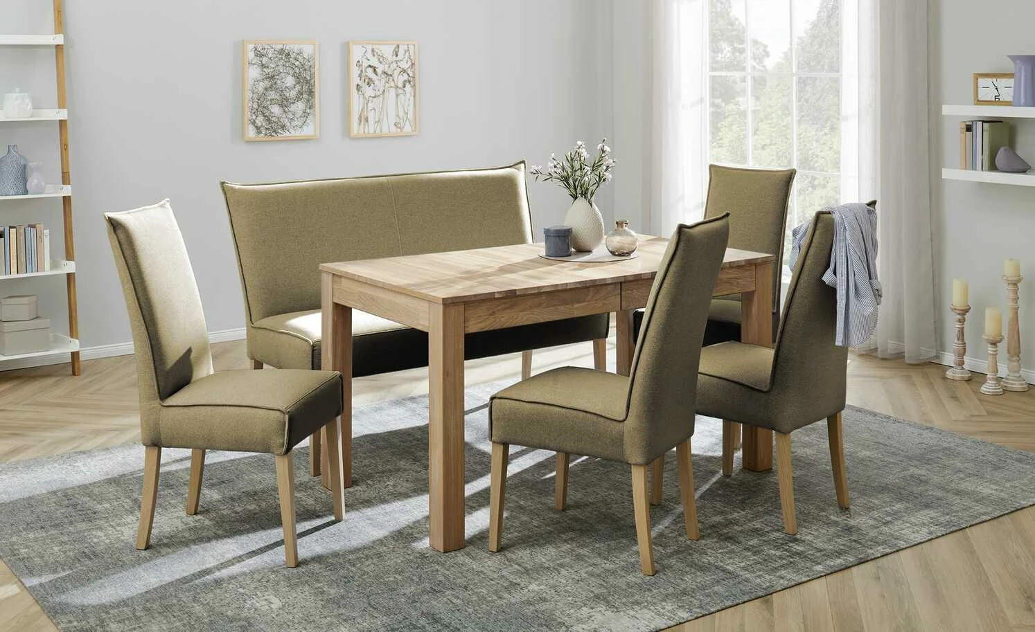 Woodford Polsterbank Gerda | Khaki 143|cm Eiche Bianco 1 Woodford Polsterbank Gerda | Khaki 143|cm Eiche Bianco