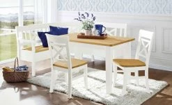 maison bleue Truheneckbank massiv Florian | Weiß / laugenfarben ca. 214 x 171 cm