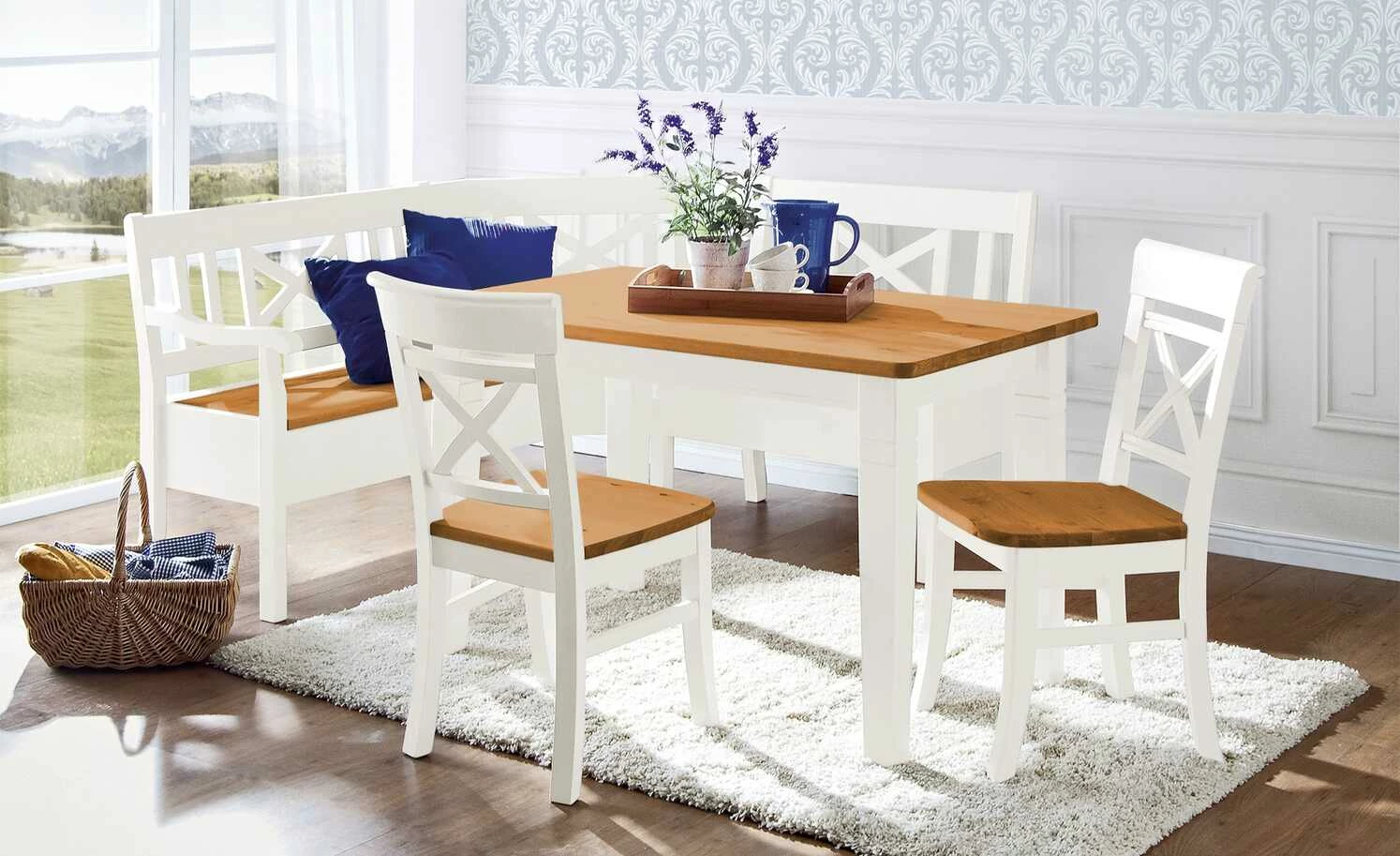 maison bleue Truheneckbank massiv Florian | Weiß / bernsteinfarben ca. 214 x 148 cm 1 maison bleue Truheneckbank massiv Florian | Weiß / bernsteinfarben ca. 214 x 148 cm