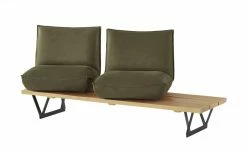 KOINOR Leder-Kufen-Bank auf Holzpodest drehbar Schwof | Verde (Dunkelgrün) / Kontrastfaden Beige Drehfunktion -Bänke Verkaufsladen 15302479 12 202109021233