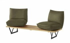 KOINOR Leder-Kufen-Bank auf Holzpodest drehbar Schwof | Verde (Dunkelgrün) / Kontrastfaden Beige Drehfunktion -Bänke Verkaufsladen 15302479 13 202109021233