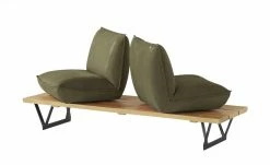 KOINOR Leder-Kufen-Bank auf Holzpodest drehbar Schwof | Verde (Dunkelgrün) / Kontrastfaden Beige Drehfunktion -Bänke Verkaufsladen 15302479 15 202109021233