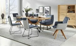 Bänke Verkaufsladen 27 KOINOR Leder-Kufen-Bank auf Holzpodest drehbar Schwof | Night (Dunkelblau) / Kontrastfaden Grau Drehfunktion