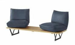 KOINOR Leder-Kufen-Bank auf Holzpodest drehbar Schwof | Night (Dunkelblau) / Kontrastfaden Grau Drehfunktion -Bänke Verkaufsladen 15302481 13 202109021233