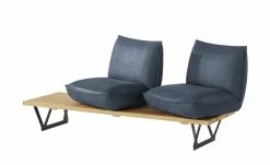 KOINOR Leder-Kufen-Bank auf Holzpodest drehbar Schwof | Night (Dunkelblau) / Kontrastfaden Grau Drehfunktion -Bänke Verkaufsladen 15302481 14 202109021233