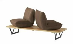 KOINOR Leder-Kufen-Bank auf Holzpodest drehbar Schwof | Muskat (Braun) / Kontrastfaden Beige Drehfunktion -Bänke Verkaufsladen 15302482 10 202109021233