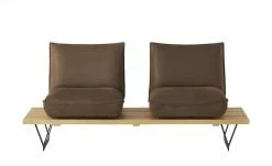 KOINOR Leder-Kufen-Bank auf Holzpodest drehbar Schwof | Muskat (Braun) / Kontrastfaden Beige Drehfunktion -Bänke Verkaufsladen 15302482 14 202109021233