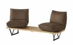 KOINOR Leder-Kufen-Bank auf Holzpodest drehbar Schwof | Muskat (Braun) / Kontrastfaden Beige Drehfunktion -Bänke Verkaufsladen 15302482 8 202109021233