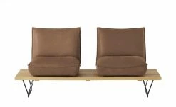 KOINOR Leder-Kufen-Bank auf Holzpodest drehbar Schwof | Chai (Hellbraun) / Kontrastfaden Beige Drehfunktion -Bänke Verkaufsladen 15302483 15 202109021233