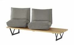 KOINOR Leder-Kufen-Bank auf Holzpodest drehbar Schwof | Asphalt (Hellgrau) / Kontrastfaden Schwarz Drehfunktion -Bänke Verkaufsladen 15302484 12 202109021233