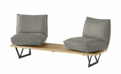 KOINOR Leder-Kufen-Bank auf Holzpodest drehbar Schwof | Asphalt (Hellgrau) / Kontrastfaden Schwarz Drehfunktion -Bänke Verkaufsladen 15302484 13 202109021233