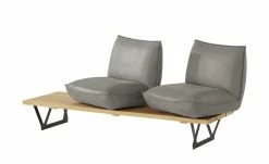 KOINOR Leder-Kufen-Bank auf Holzpodest drehbar Schwof | Asphalt (Hellgrau) / Kontrastfaden Schwarz Drehfunktion -Bänke Verkaufsladen 15302484 14 202109021233