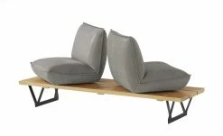 KOINOR Leder-Kufen-Bank auf Holzpodest drehbar Schwof | Asphalt (Hellgrau) / Kontrastfaden Schwarz Drehfunktion -Bänke Verkaufsladen 15302484 15 202109021233