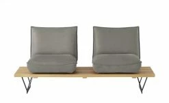 KOINOR Leder-Kufen-Bank auf Holzpodest drehbar Schwof | Asphalt (Hellgrau) / Kontrastfaden Schwarz Drehfunktion -Bänke Verkaufsladen 15302484 5 202109021233