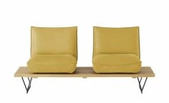 KOINOR Leder-Kufen-Bank auf Holzpodest drehbar Schwof | Safran (Gelb) / Kontrastfaden Grau Drehfunktion -Bänke Verkaufsladen 15302487 1 202109021233