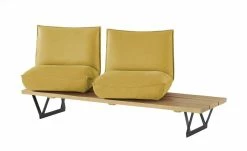 KOINOR Leder-Kufen-Bank auf Holzpodest drehbar Schwof | Safran (Gelb) / Kontrastfaden Grau Drehfunktion -Bänke Verkaufsladen 15302487 2 202109021233