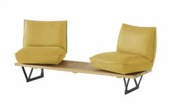 KOINOR Leder-Kufen-Bank auf Holzpodest drehbar Schwof | Safran (Gelb) / Kontrastfaden Grau Drehfunktion -Bänke Verkaufsladen 15302487 3 202109021233