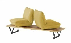 KOINOR Leder-Kufen-Bank auf Holzpodest drehbar Schwof | Safran (Gelb) / Kontrastfaden Grau Drehfunktion -Bänke Verkaufsladen 15302487 5 202109021233