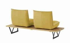 KOINOR Leder-Kufen-Bank auf Holzpodest drehbar Schwof | Safran (Gelb) / Kontrastfaden Grau Drehfunktion -Bänke Verkaufsladen 15302487 6 202109021233