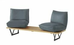 KOINOR Leder-Kufen-Bank auf Holzpodest drehbar Schwof | Mare (Blau) / Kontrastfaden Hellgrau Drehfunktion -Bänke Verkaufsladen 15302488 10 202109021233