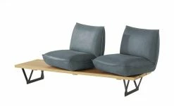 KOINOR Leder-Kufen-Bank auf Holzpodest drehbar Schwof | Mare (Blau) / Kontrastfaden Hellgrau Drehfunktion -Bänke Verkaufsladen 15302488 11 202109021233