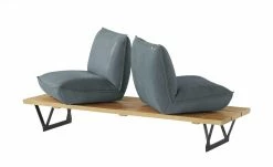 KOINOR Leder-Kufen-Bank auf Holzpodest drehbar Schwof | Mare (Blau) / Kontrastfaden Hellgrau Drehfunktion -Bänke Verkaufsladen 15302488 12 202109021233