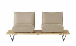 KOINOR Leder-Kufen-Bank auf Holzpodest drehbar Schwof | Jade (Beige) / Kontrastfaden Dunkelbraun Drehfunktion -Bänke Verkaufsladen 15302489 6 202109021233