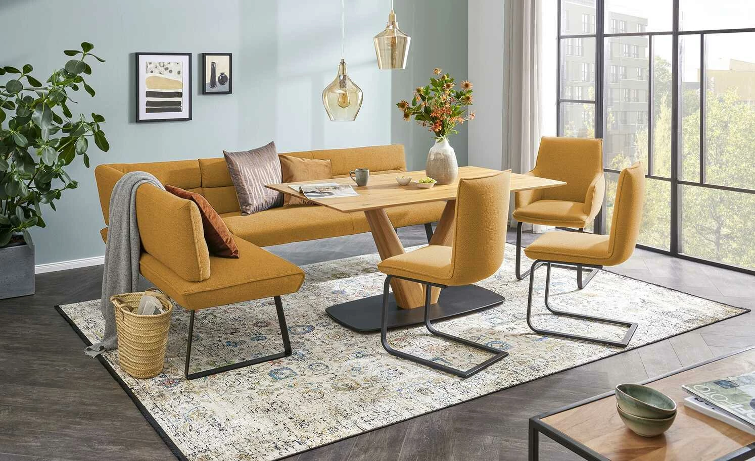 KOINOR Eckbank Dining System 3 | Senfgelb rechts 217|cm 1 KOINOR Eckbank Dining System 3 | Senfgelb rechts 217|cm