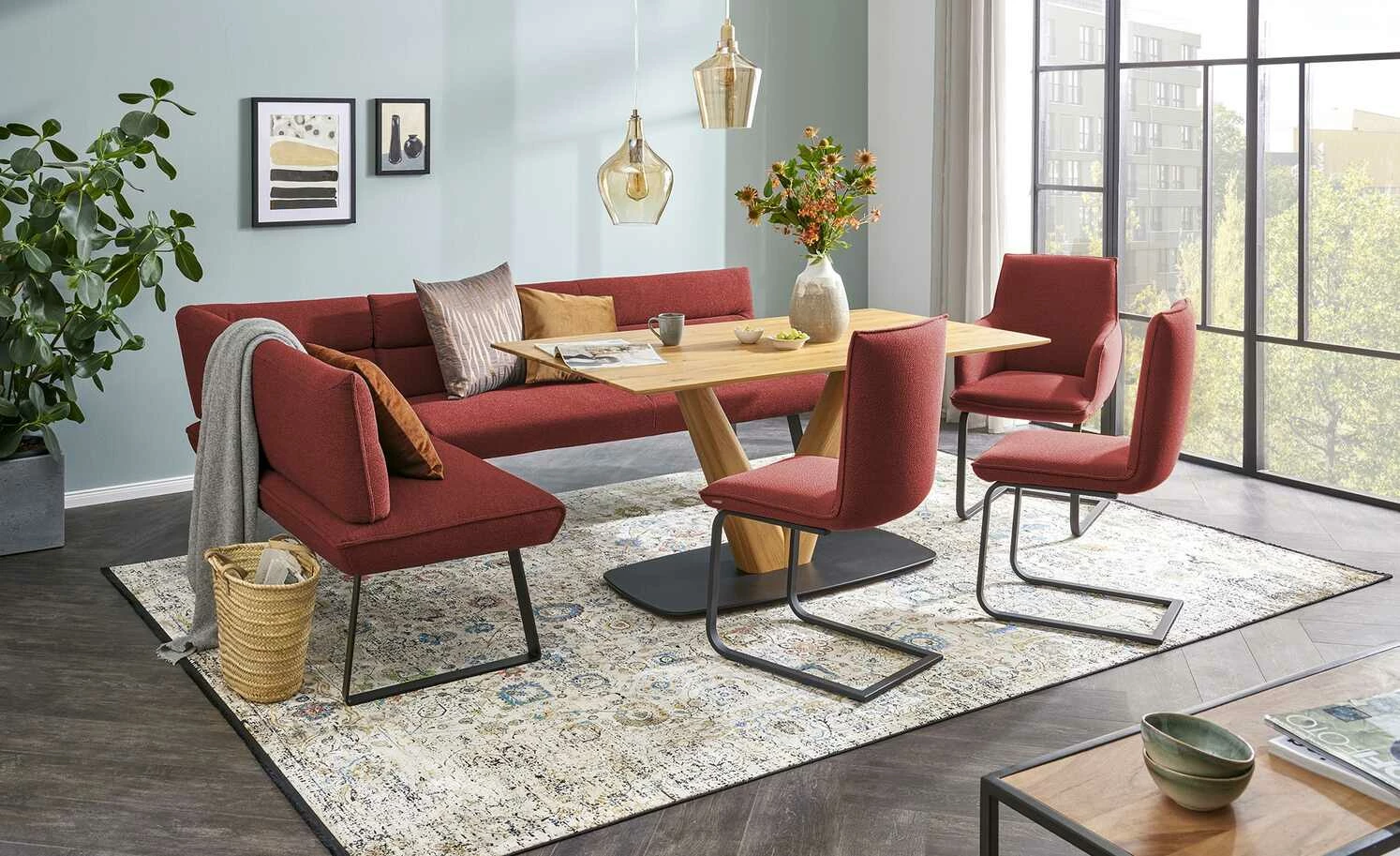 KOINOR Eckbank Dining System 3 | Rot rechts 217|cm 1 KOINOR Eckbank Dining System 3 | Rot rechts 217|cm