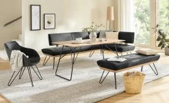 KOINOR Leder-Eckbank Dining System 4 | Omega (Dunkelgrau) / Kontrastnaht Hellgrau links 217|cm