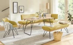 KOINOR Leder-Eckbank Dining System 4 | Safran (Gelb) / Kontrastnaht Grau links 217|cm