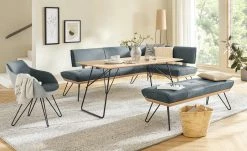 KOINOR Leder-Eckbank Dining System 4 | Mare (Blau) / Kontrastnaht Hellgrau links 217|cm