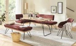 KOINOR Leder-Eckbank Dining System 4 | Chilli (Rot) / Kontrastnaht Beige rechts 217|cm