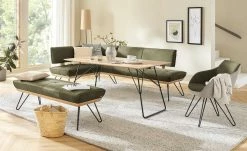 KOINOR Leder-Eckbank Dining System 4 | Verde (Dunkelgrün) / Kontrastnaht Beige rechts 217|cm